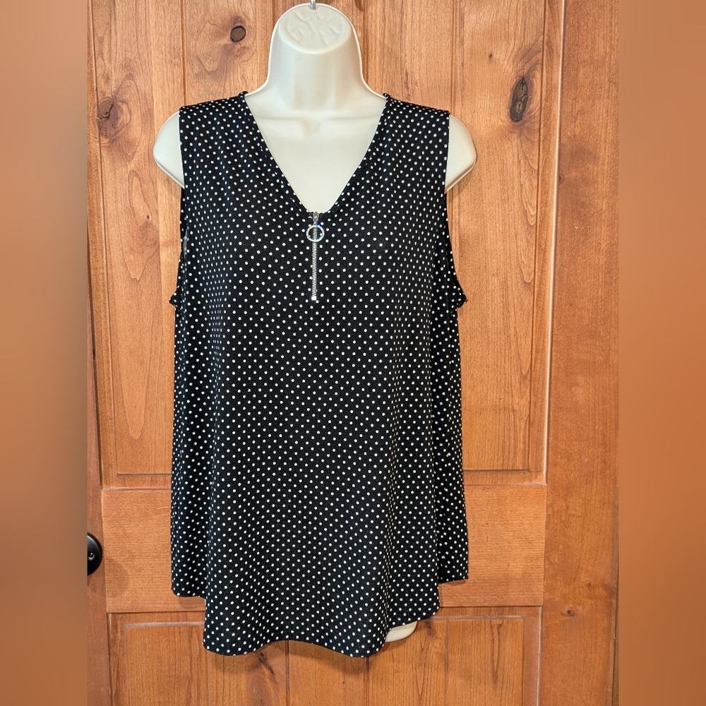 Diana Belle Black Sleeveless Top with White Dots